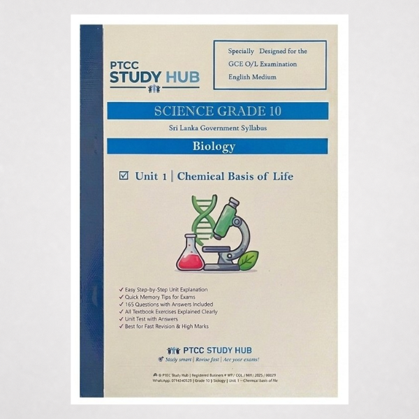 Grade 10 Science Study Pack English Medium – Unit 01 (Chemical Basis of Life)