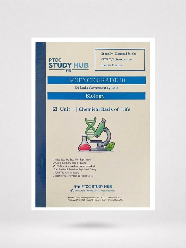 Grade 10 Science Study Pack English Medium – Unit 01 (Chemical Basis of Life)